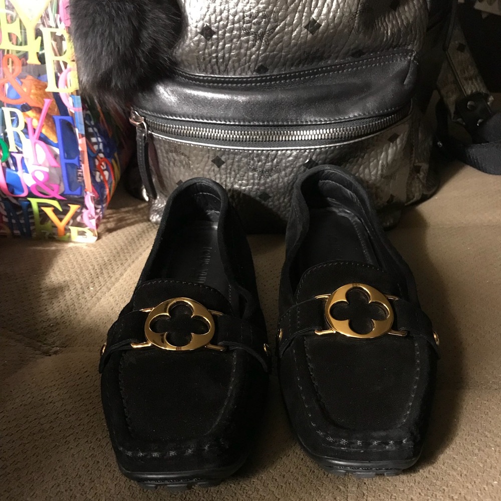 Authentic Black Louis Vuitton Suede Rumor Loafers
